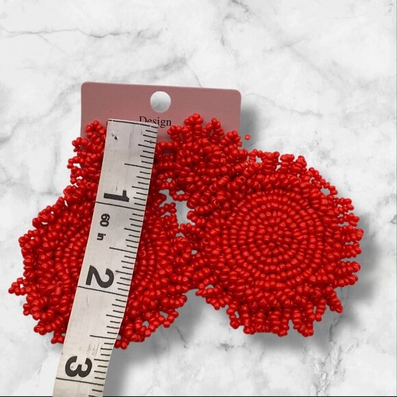 Statement Drop Red Beaded Circular Statement Earrings With Stud Backing - Picture 4 of 8